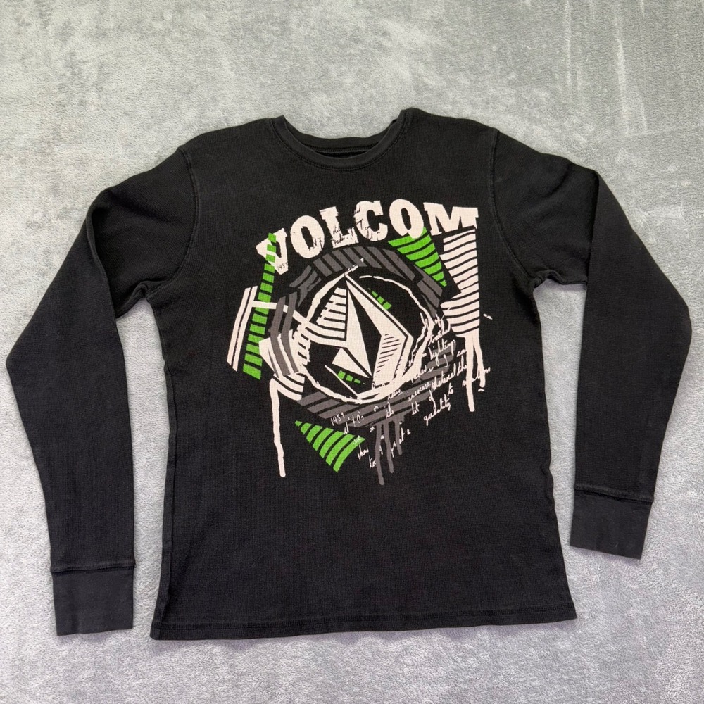 Volcom Vintage Y2K Thermal Long‎ Sleeve Shirt Black Graphic Print Men's Size XL
